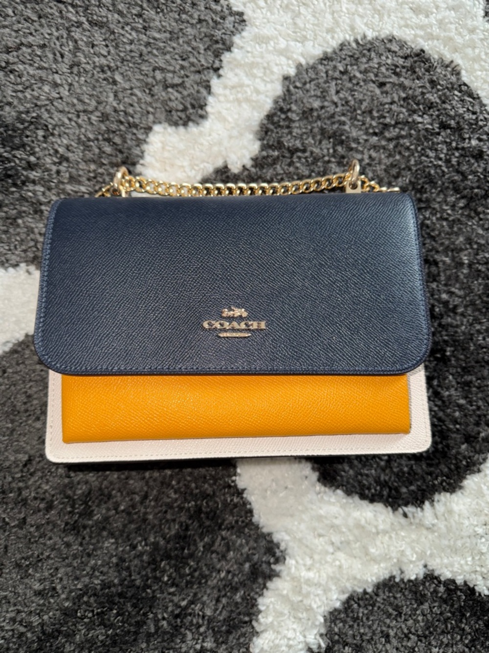 Coach Colorblock Leather Chain Shoulder Bag - Navy, Mustard, Cream